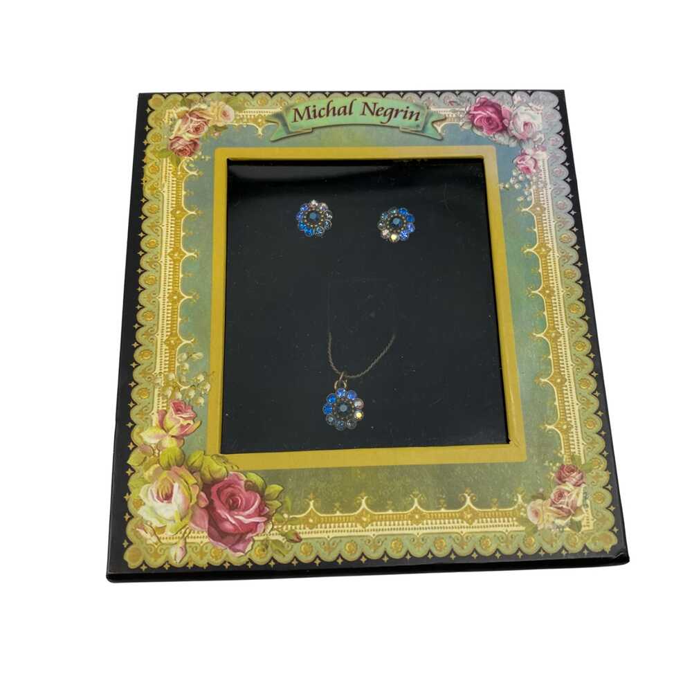 Michal Negrin Blue Flower Pendant Necklace and Earring Set | Women's Jewelry